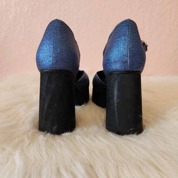 UNIF Blue Sparkly Glitter Stace Platform Mary Jane Retro 90s Shoes - Picture 3 of 11